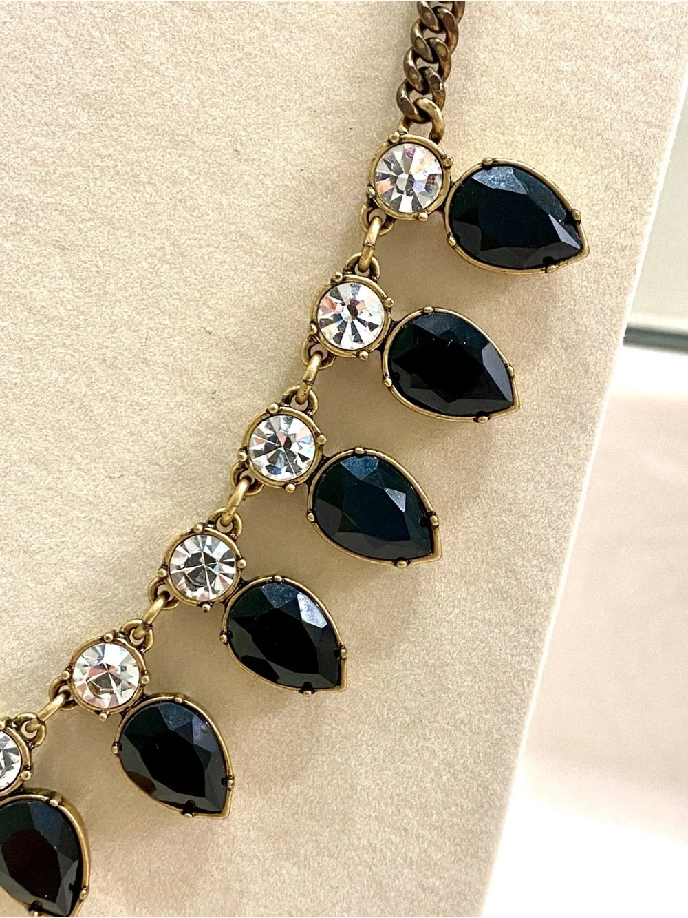 J. Crew Shimmering Gold-Tone Necklace with Black Teardrop and Clear Stones